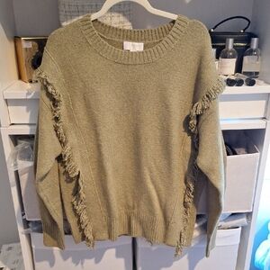 Fringed Olive Green Sweater